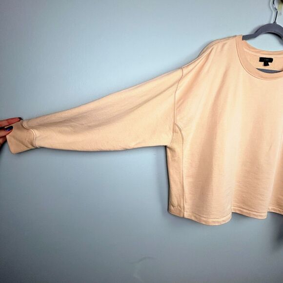 J Crew University Terry Cropped Sweatshirt Long Sleeve Crewneck Cotton Peach L - Picture 2 of 11